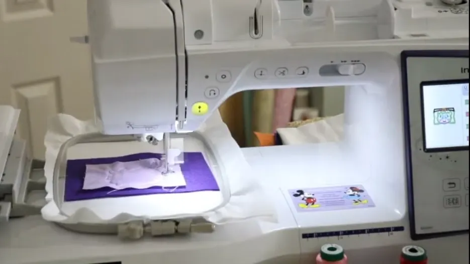 The picture is showing how to add eyes in Brother Embroidery Machine Tutorial 
