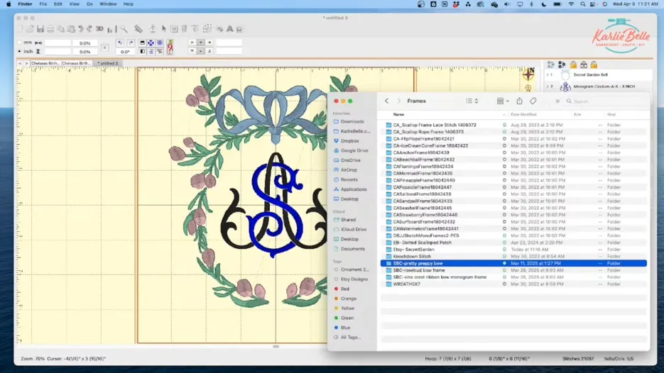 Embrilliance Tutorial step 3 Adding the Monogram