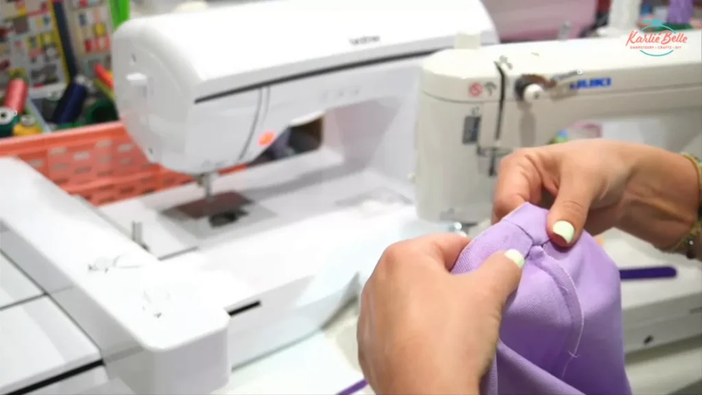 Sewing after embroidering a tote bag